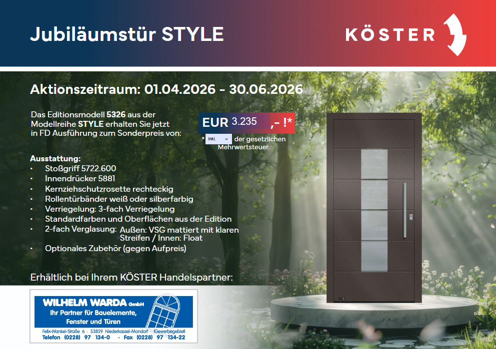 KÖSTER Jubiläumstür STYLE 2026 Banner